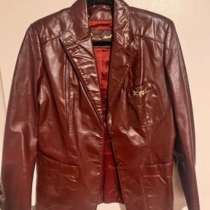 Etienne Aigner Burgundy Leather Jacket